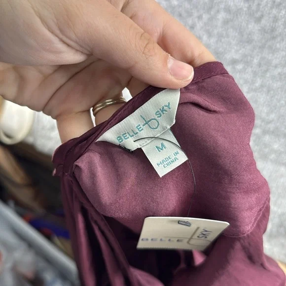 NWT Belle Sky Long Sleeve Cold Shoulder Purple Blouse Top Womens Size M Ruffles - Picture 9 of 11